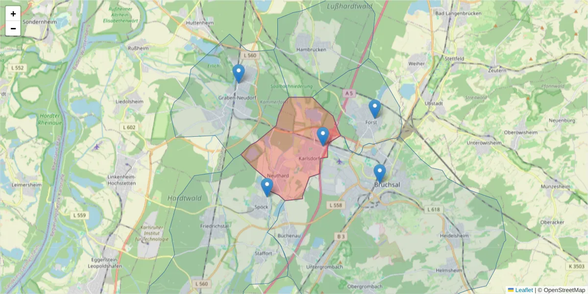 Karte des Postleitzahlen Bereichs  und der umliegenden Postleitzahlen in Deutschland