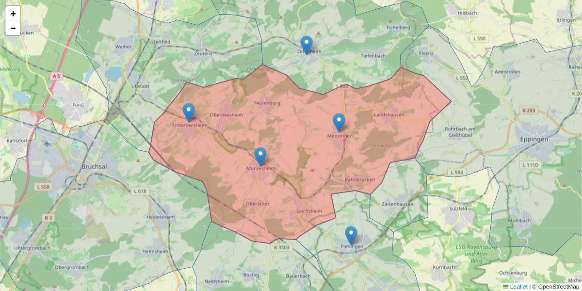 Karte des Postleitzahlen Bereichs  und der umliegenden Postleitzahlen in Deutschland