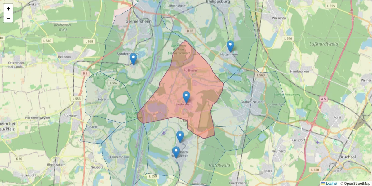 Karte des Postleitzahlen Bereichs  und der umliegenden Postleitzahlen in Deutschland