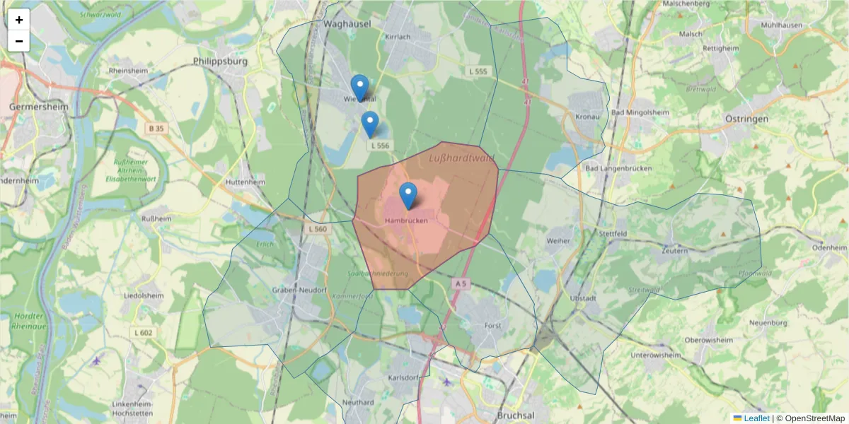 Karte des Postleitzahlen Bereichs  und der umliegenden Postleitzahlen in Deutschland
