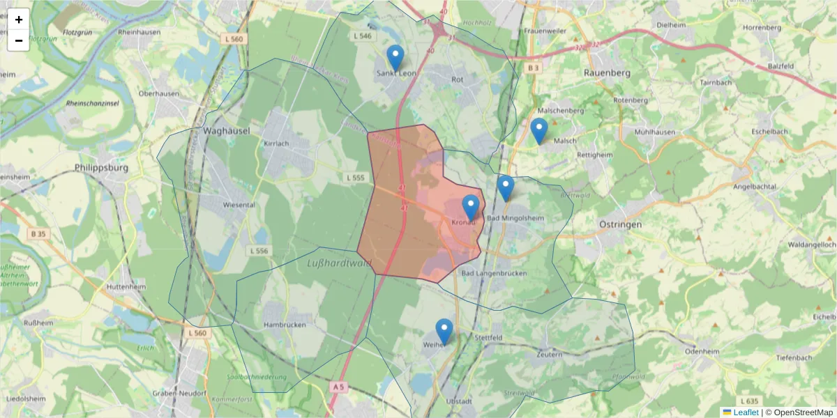 Karte des Postleitzahlen Bereichs  und der umliegenden Postleitzahlen in Deutschland