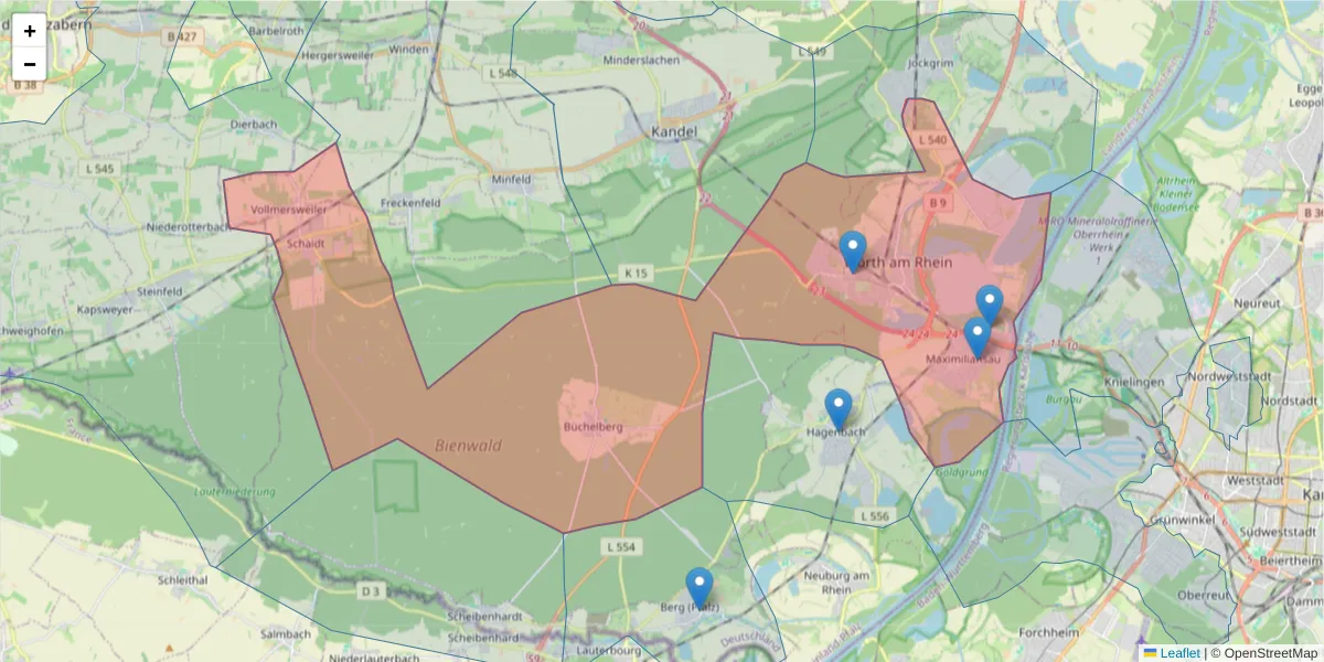 Karte des Postleitzahlen Bereichs  und der umliegenden Postleitzahlen in Deutschland