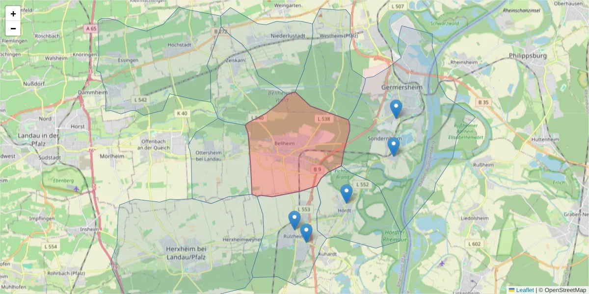 Karte des Postleitzahlen Bereichs  und der umliegenden Postleitzahlen in Deutschland
