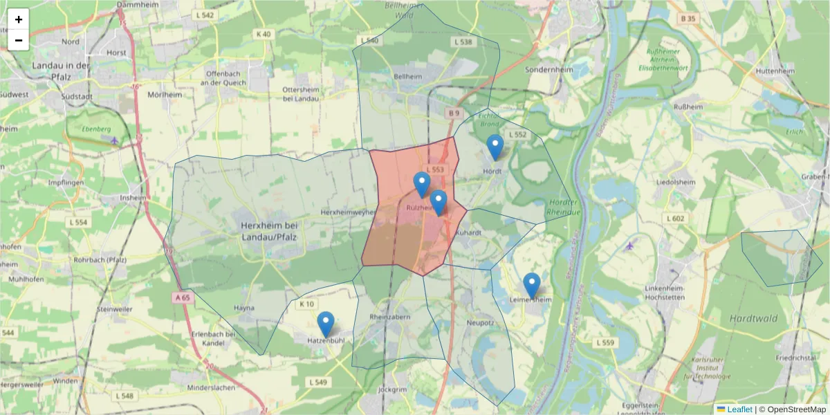 Karte des Postleitzahlen Bereichs  und der umliegenden Postleitzahlen in Deutschland