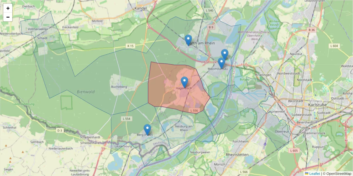 Karte des Postleitzahlen Bereichs  und der umliegenden Postleitzahlen in Deutschland