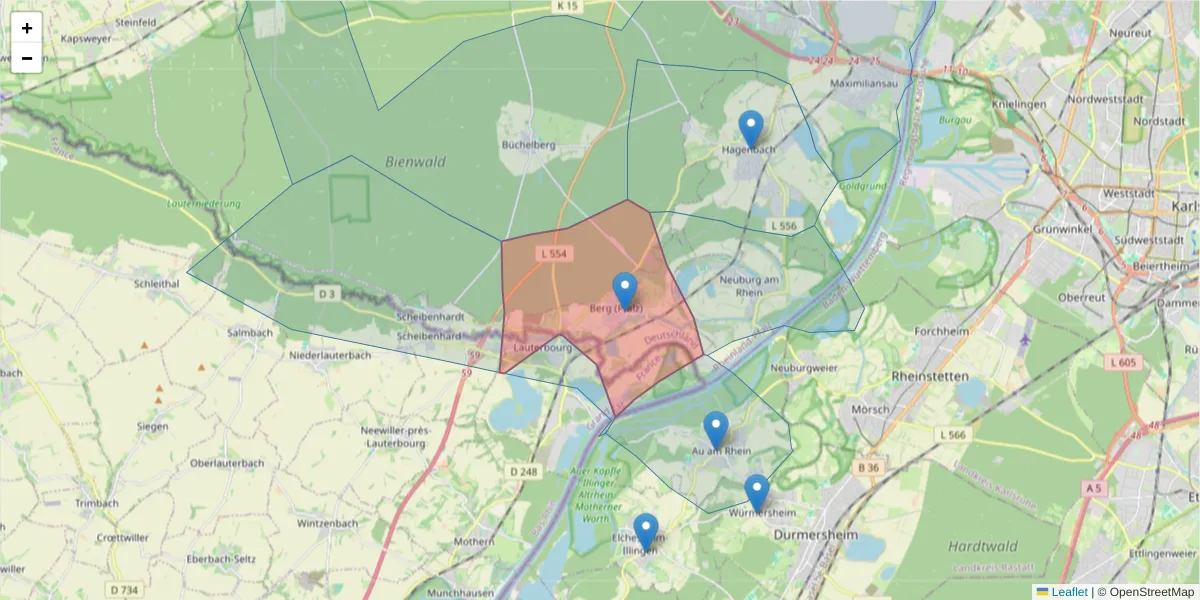 Karte des Postleitzahlen Bereichs  und der umliegenden Postleitzahlen in Deutschland