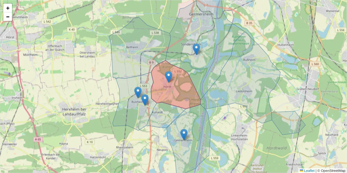 Karte des Postleitzahlen Bereichs  und der umliegenden Postleitzahlen in Deutschland