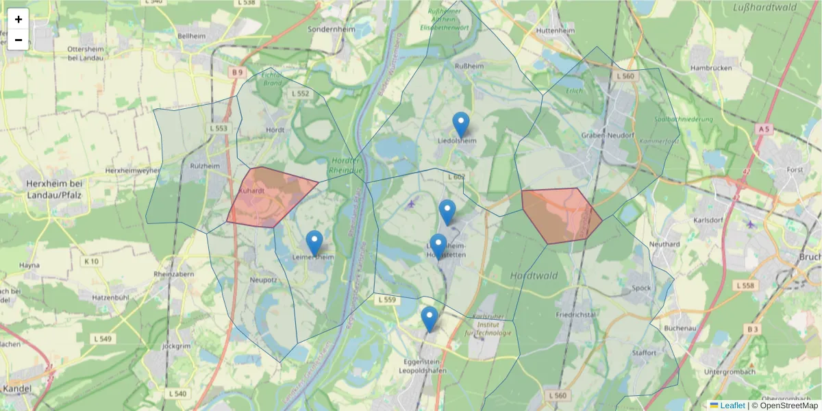 Karte des Postleitzahlen Bereichs  und der umliegenden Postleitzahlen in Deutschland