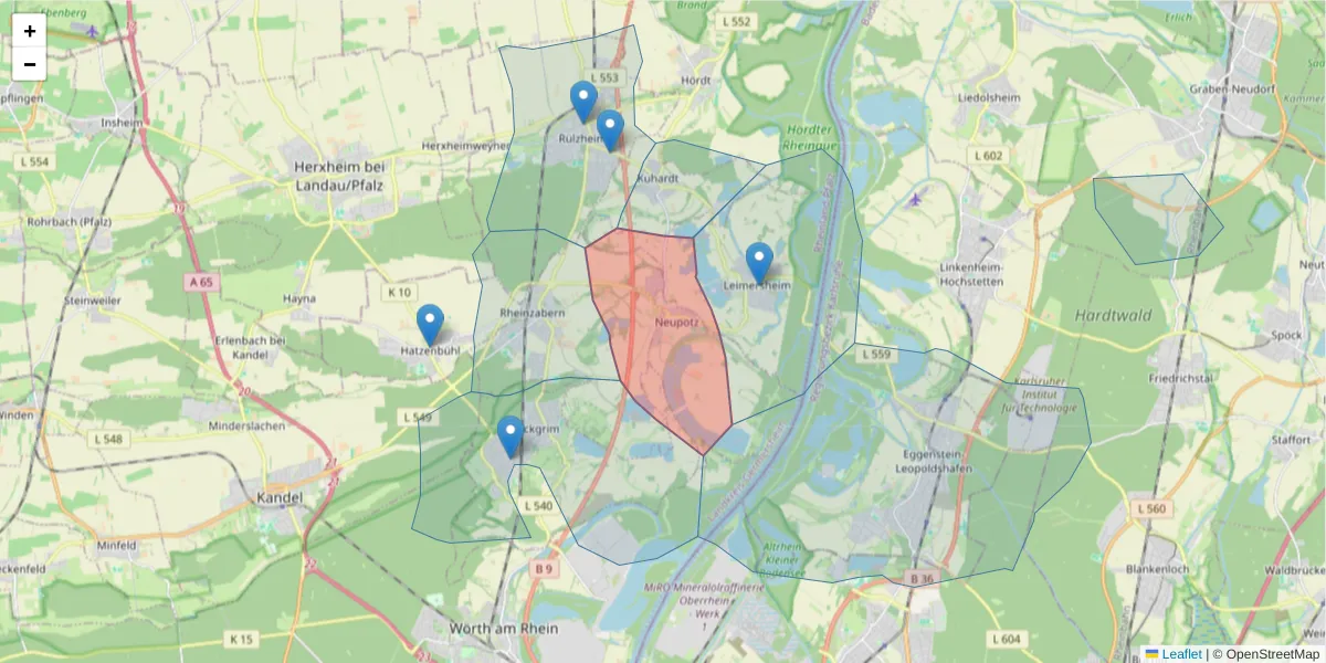 Karte des Postleitzahlen Bereichs  und der umliegenden Postleitzahlen in Deutschland