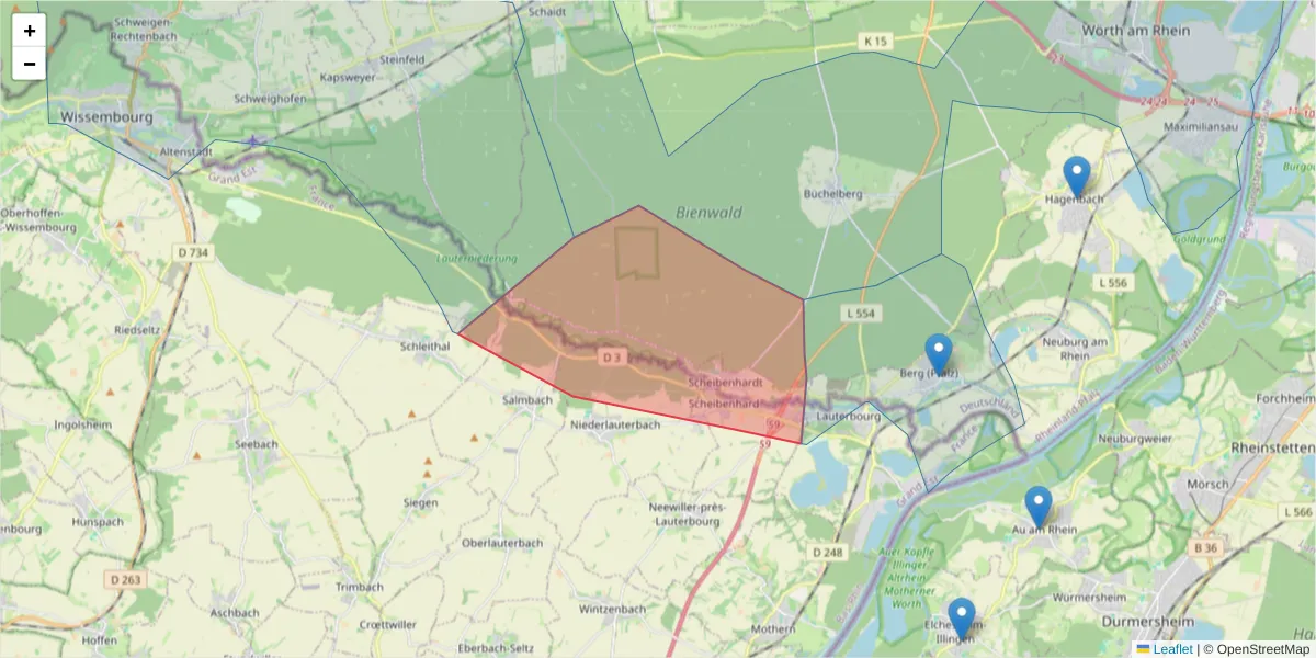 Karte des Postleitzahlen Bereichs  und der umliegenden Postleitzahlen in Deutschland