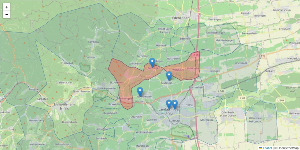 Karte des Postleitzahlen Bereichs  und der umliegenden Postleitzahlen in Deutschland