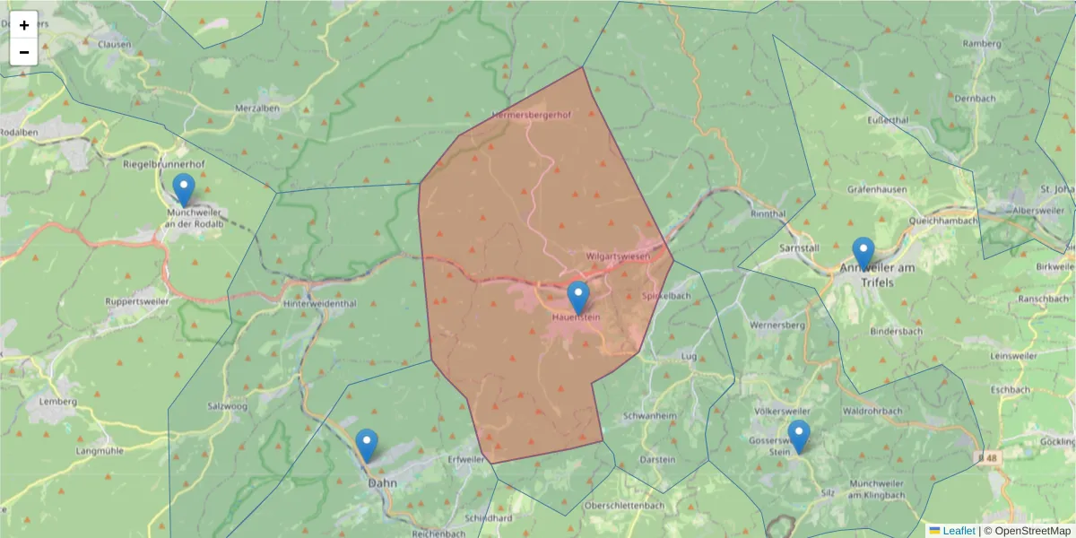 Karte des Postleitzahlen Bereichs  und der umliegenden Postleitzahlen in Deutschland
