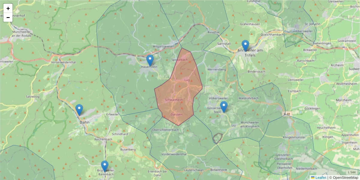 Karte des Postleitzahlen Bereichs  und der umliegenden Postleitzahlen in Deutschland