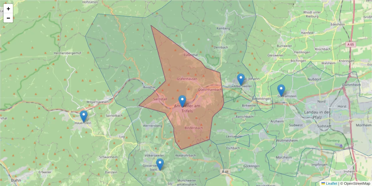 Karte des Postleitzahlen Bereichs  und der umliegenden Postleitzahlen in Deutschland
