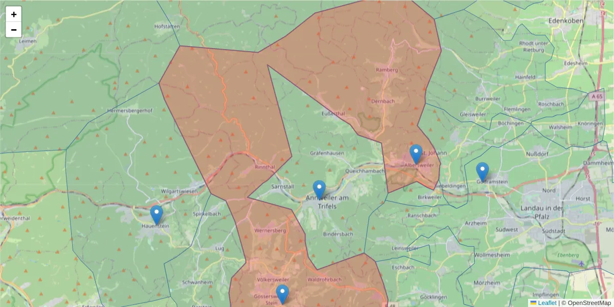 Karte des Postleitzahlen Bereichs  und der umliegenden Postleitzahlen in Deutschland