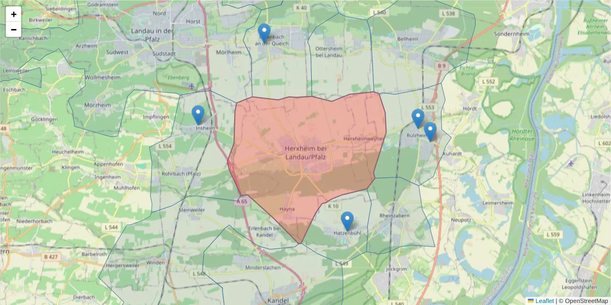 Karte des Postleitzahlen Bereichs  und der umliegenden Postleitzahlen in Deutschland