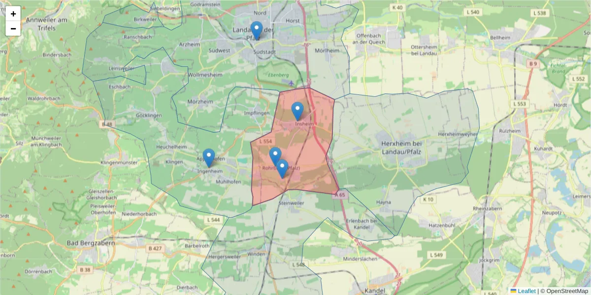 Karte des Postleitzahlen Bereichs  und der umliegenden Postleitzahlen in Deutschland