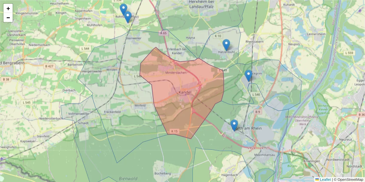 Karte des Postleitzahlen Bereichs  und der umliegenden Postleitzahlen in Deutschland