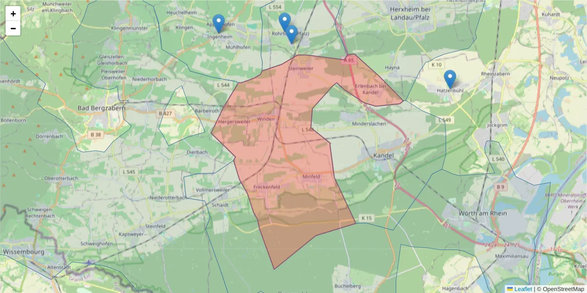 Karte des Postleitzahlen Bereichs  und der umliegenden Postleitzahlen in Deutschland