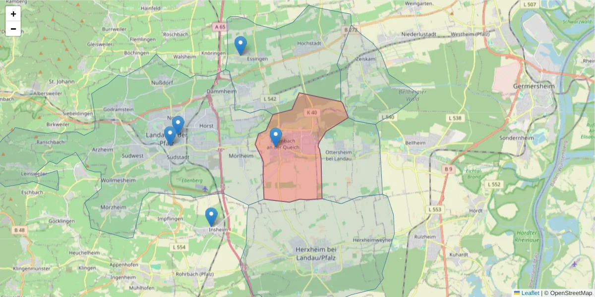 Karte des Postleitzahlen Bereichs  und der umliegenden Postleitzahlen in Deutschland