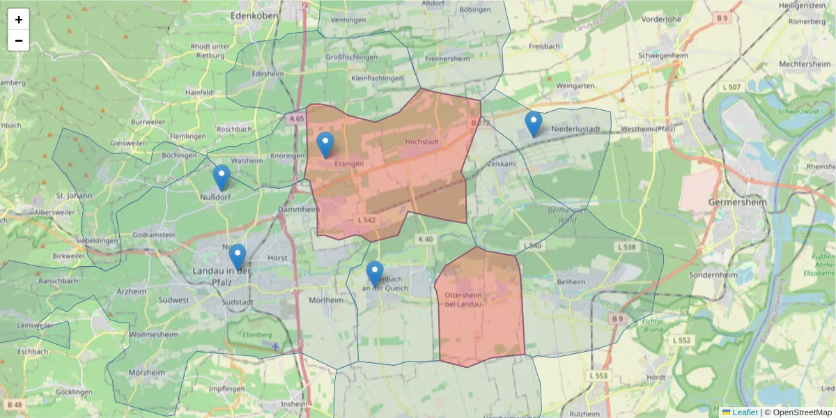 Karte des Postleitzahlen Bereichs  und der umliegenden Postleitzahlen in Deutschland