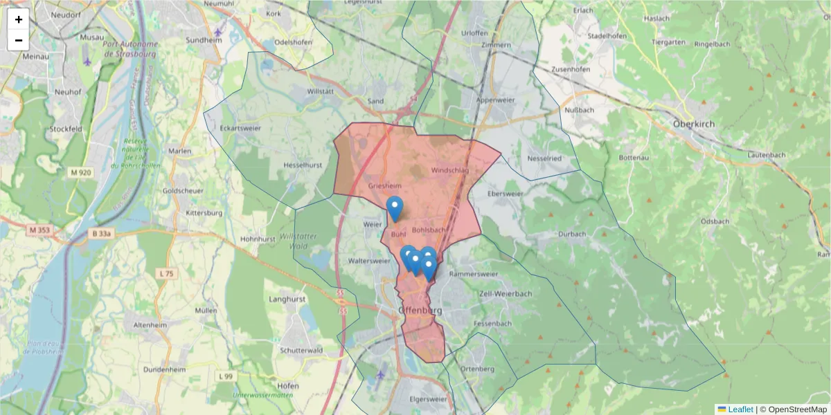 Karte des Postleitzahlen Bereichs  und der umliegenden Postleitzahlen in Deutschland