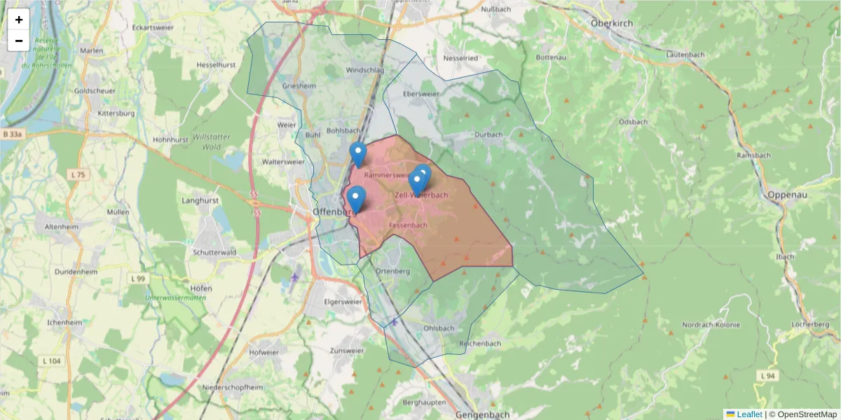 Karte des Postleitzahlen Bereichs  und der umliegenden Postleitzahlen in Deutschland