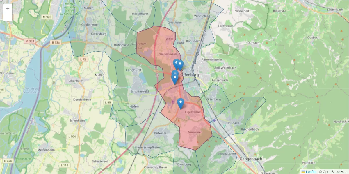 Karte des Postleitzahlen Bereichs  und der umliegenden Postleitzahlen in Deutschland