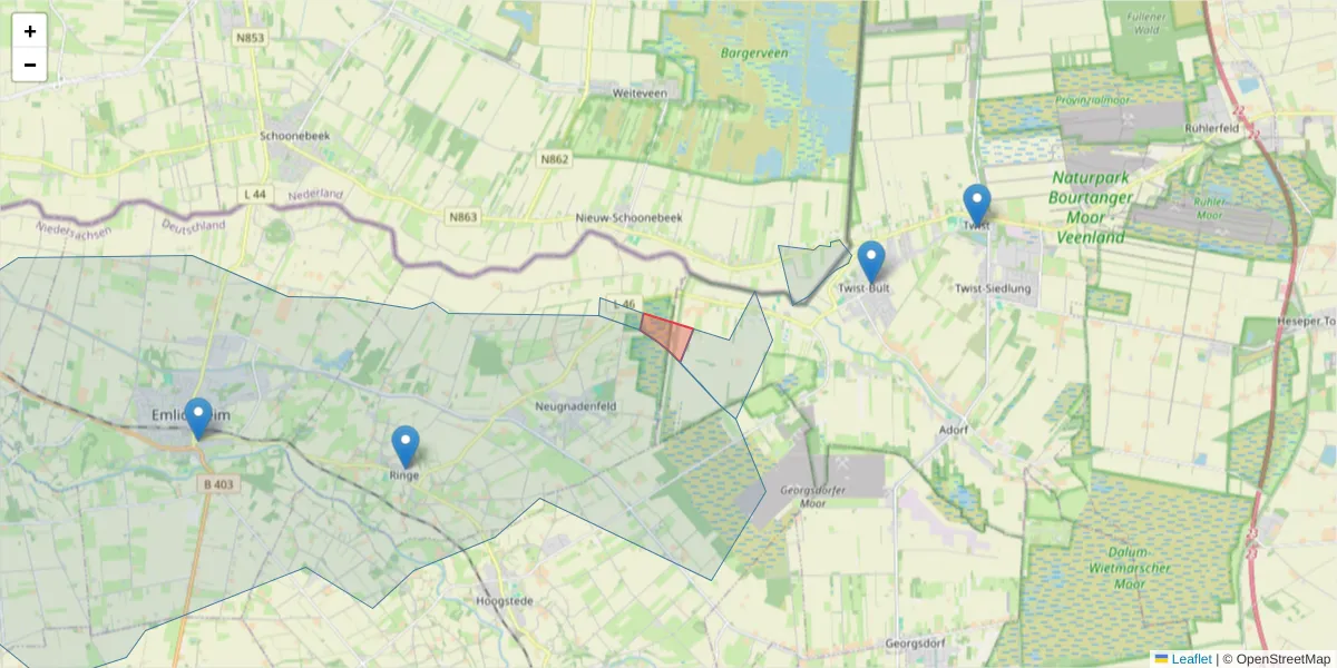 Karte des Postleitzahlen Bereichs  und der umliegenden Postleitzahlen in Deutschland