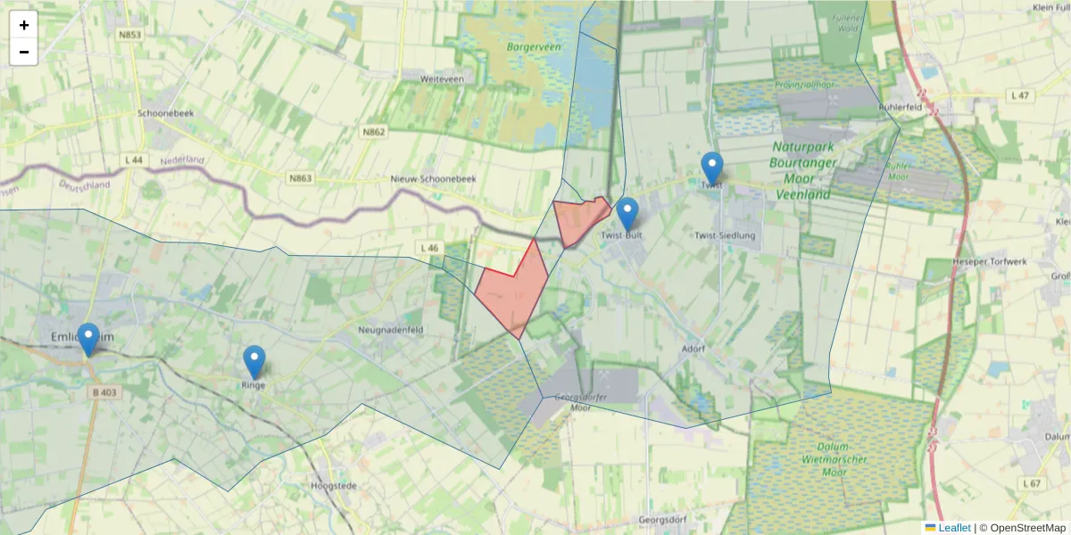 Karte des Postleitzahlen Bereichs  und der umliegenden Postleitzahlen in Deutschland