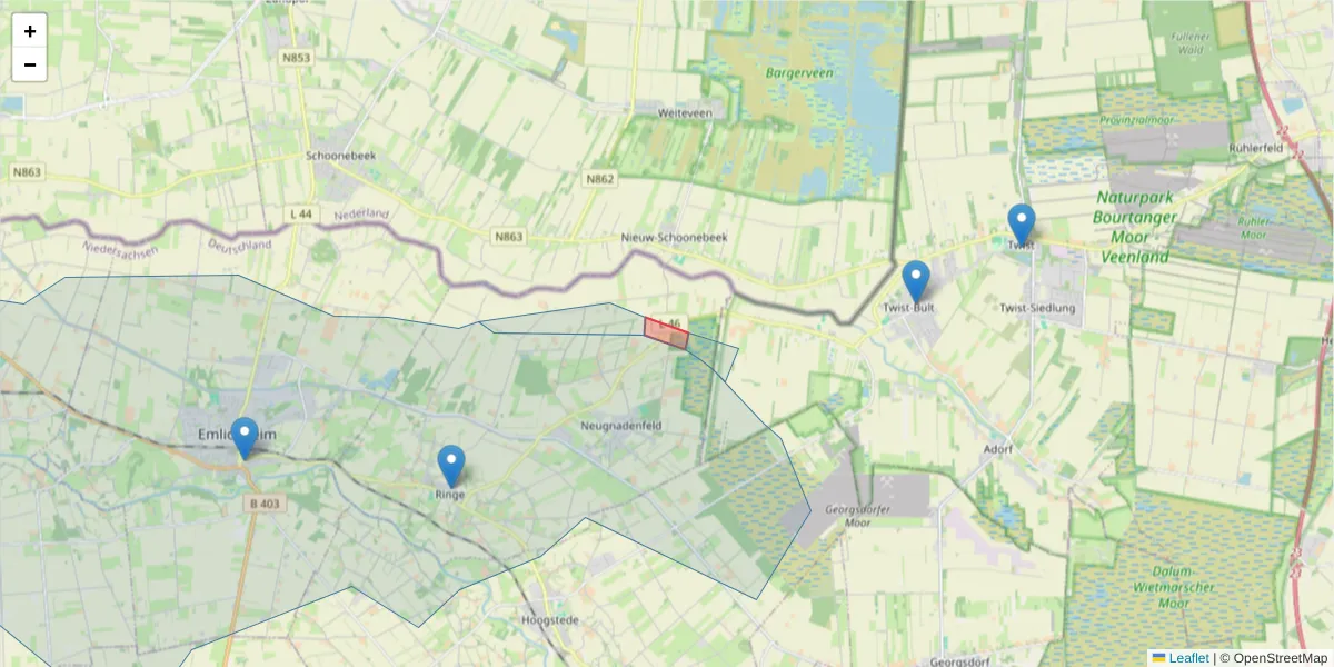 Karte des Postleitzahlen Bereichs  und der umliegenden Postleitzahlen in Deutschland