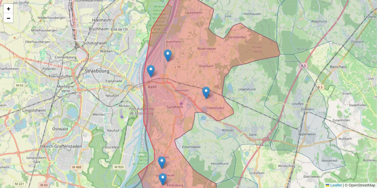 Karte des Postleitzahlen Bereichs  und der umliegenden Postleitzahlen in Deutschland
