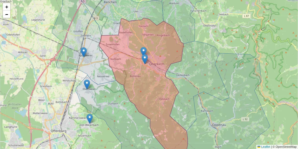 Karte des Postleitzahlen Bereichs  und der umliegenden Postleitzahlen in Deutschland