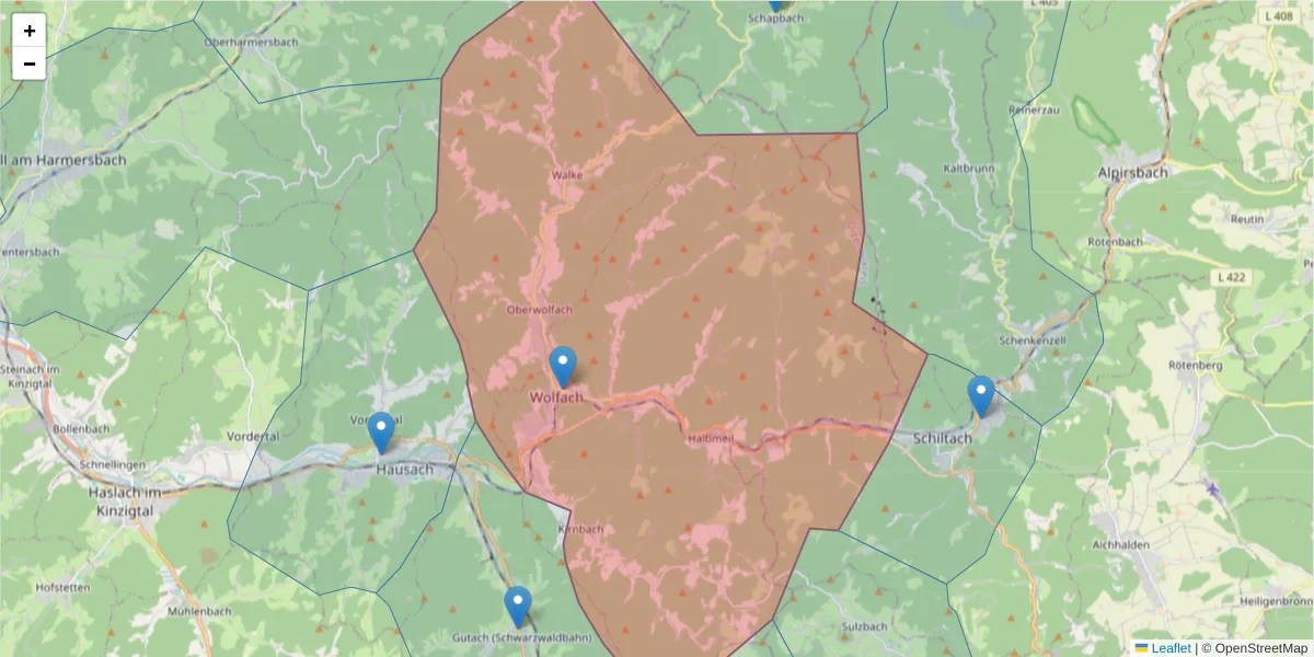 Karte des Postleitzahlen Bereichs  und der umliegenden Postleitzahlen in Deutschland