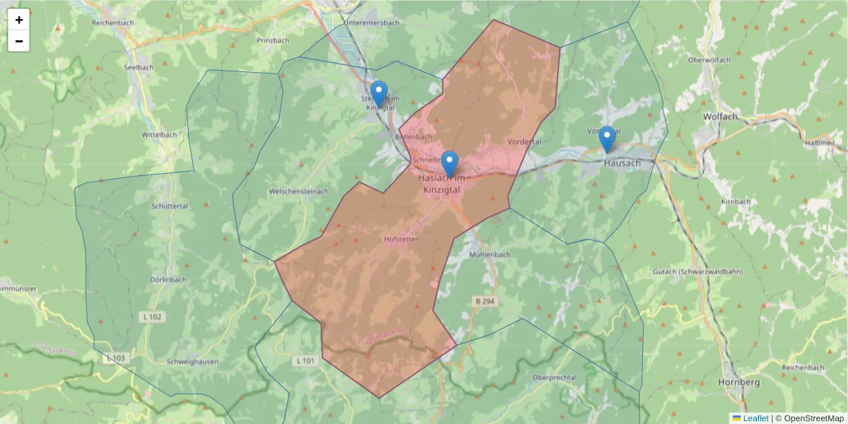 Karte des Postleitzahlen Bereichs  und der umliegenden Postleitzahlen in Deutschland