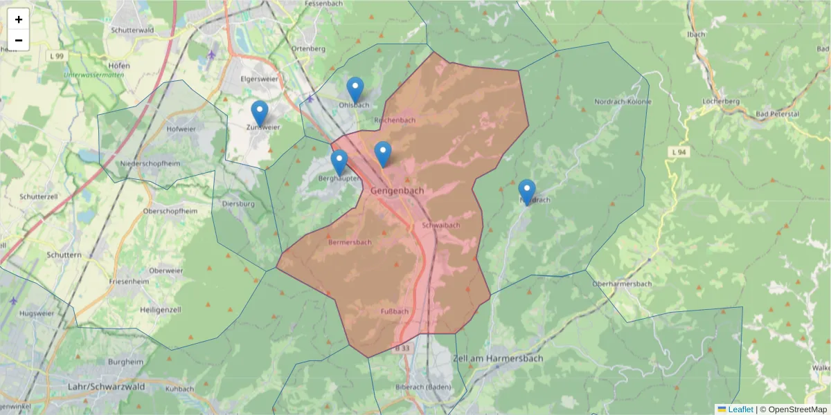Karte des Postleitzahlen Bereichs  und der umliegenden Postleitzahlen in Deutschland