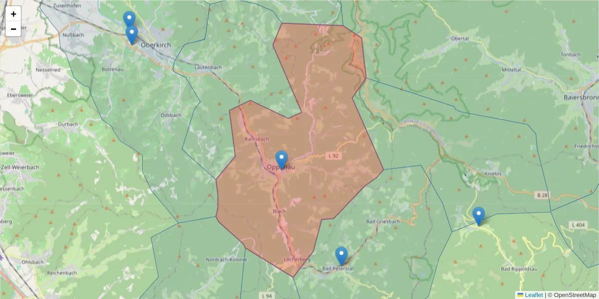 Karte des Postleitzahlen Bereichs  und der umliegenden Postleitzahlen in Deutschland