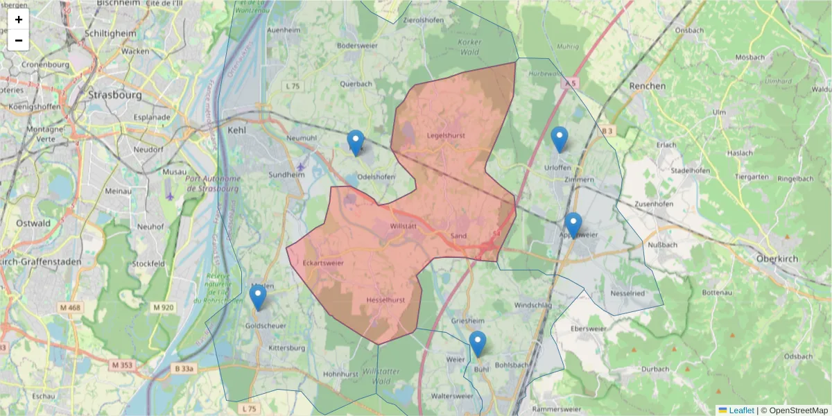 Karte des Postleitzahlen Bereichs  und der umliegenden Postleitzahlen in Deutschland