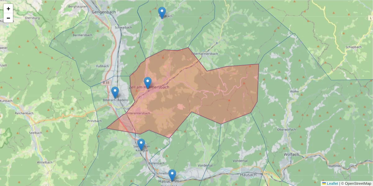 Karte des Postleitzahlen Bereichs  und der umliegenden Postleitzahlen in Deutschland