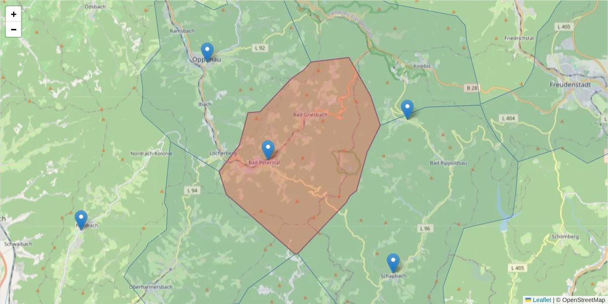 Karte des Postleitzahlen Bereichs  und der umliegenden Postleitzahlen in Deutschland
