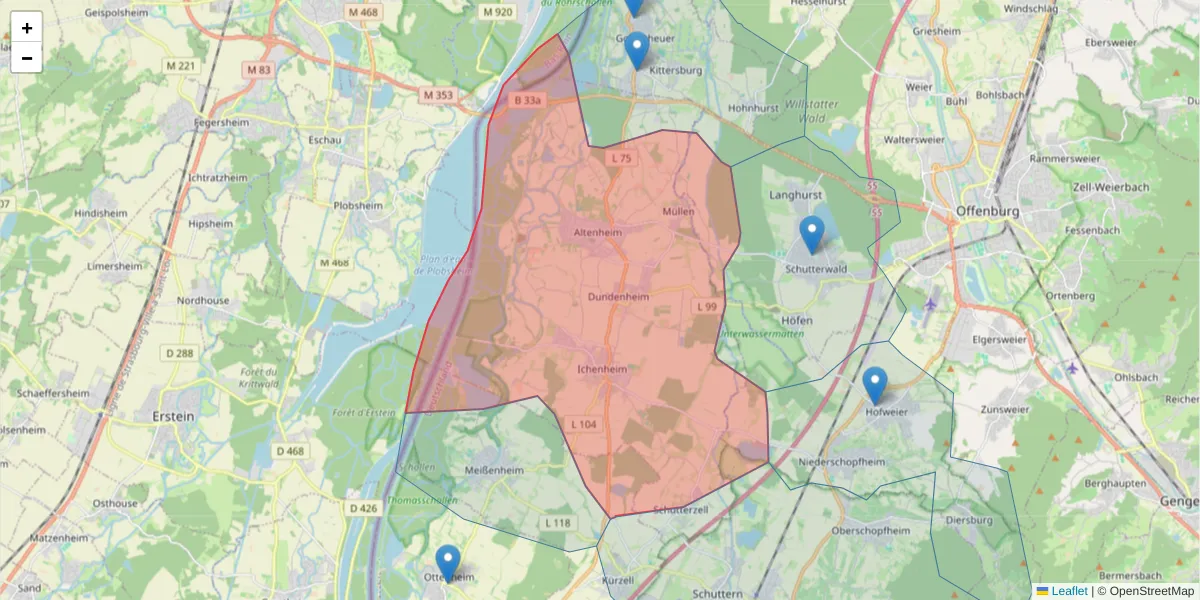 Karte des Postleitzahlen Bereichs  und der umliegenden Postleitzahlen in Deutschland