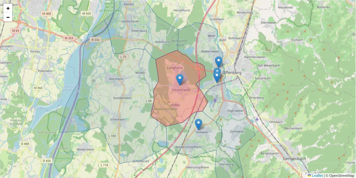 Karte des Postleitzahlen Bereichs  und der umliegenden Postleitzahlen in Deutschland
