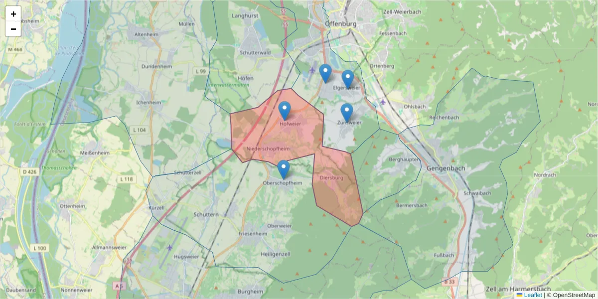 Karte des Postleitzahlen Bereichs  und der umliegenden Postleitzahlen in Deutschland