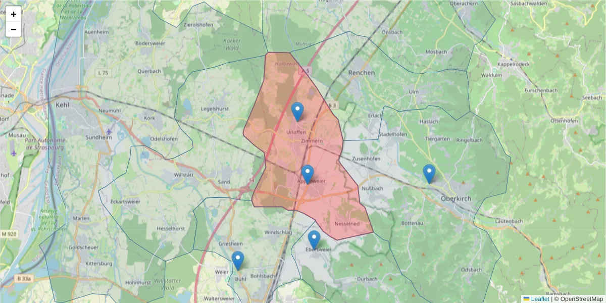 Karte des Postleitzahlen Bereichs  und der umliegenden Postleitzahlen in Deutschland