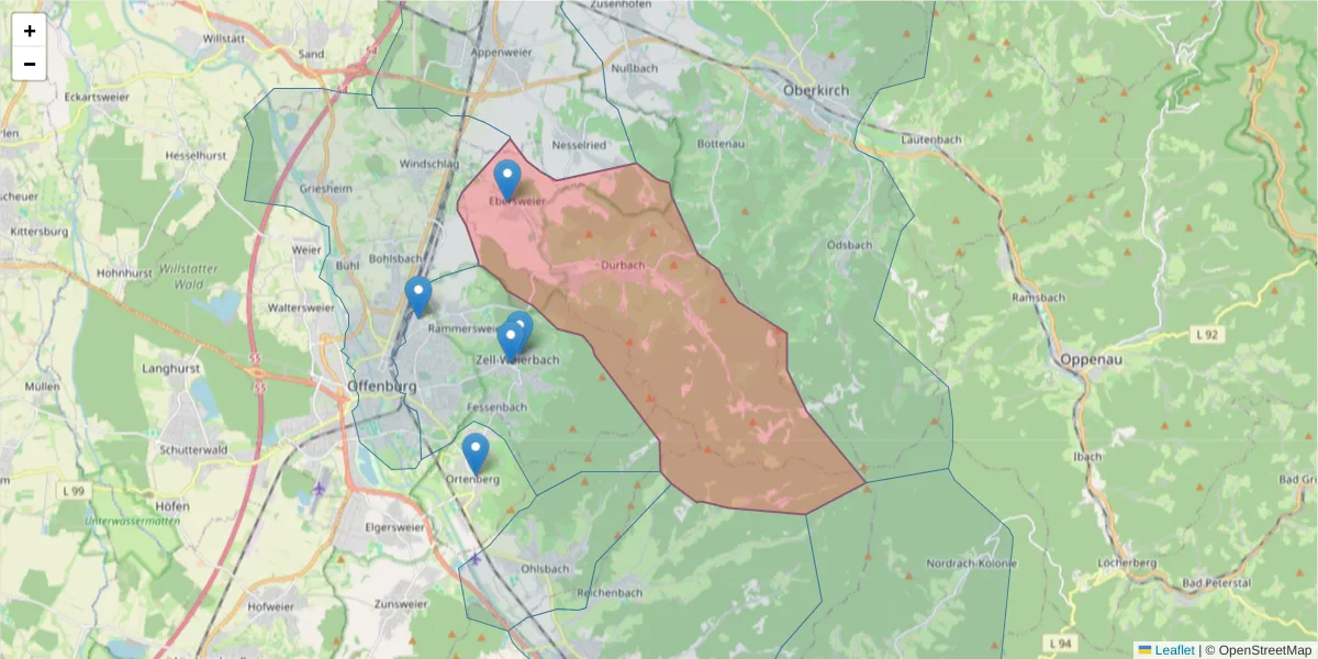 Karte des Postleitzahlen Bereichs  und der umliegenden Postleitzahlen in Deutschland