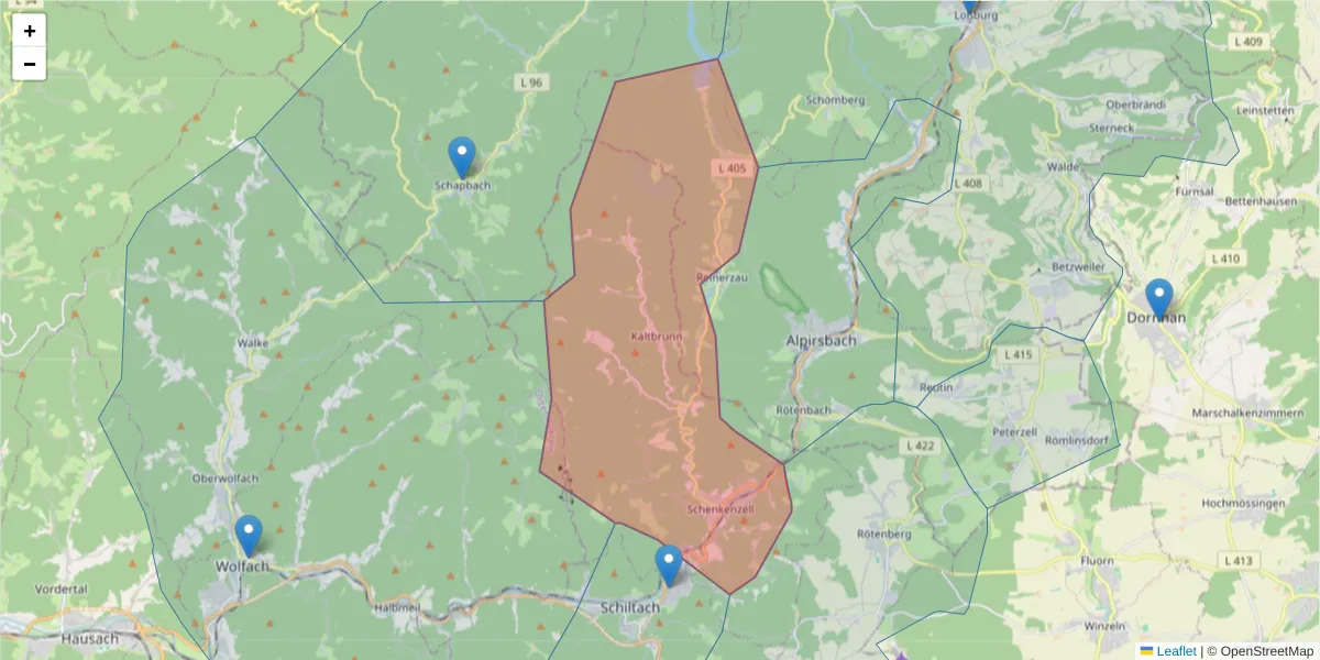 Karte des Postleitzahlen Bereichs  und der umliegenden Postleitzahlen in Deutschland