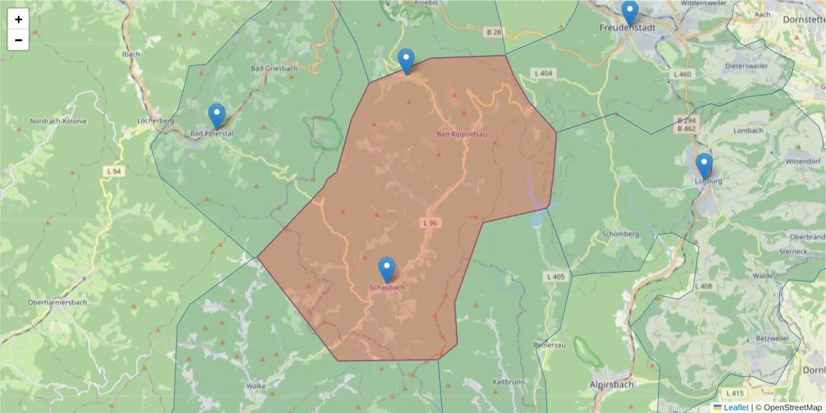 Karte des Postleitzahlen Bereichs  und der umliegenden Postleitzahlen in Deutschland