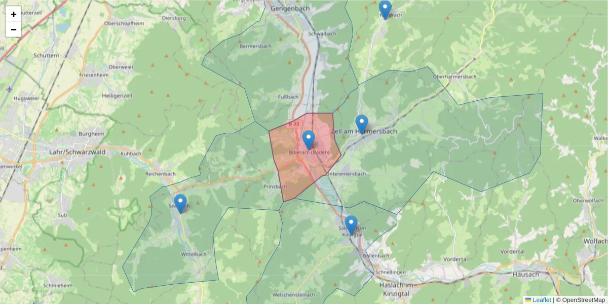 Karte des Postleitzahlen Bereichs  und der umliegenden Postleitzahlen in Deutschland