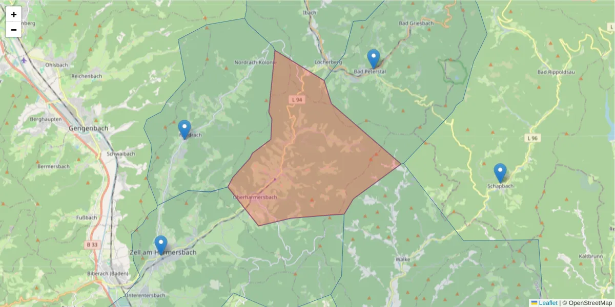 Karte des Postleitzahlen Bereichs  und der umliegenden Postleitzahlen in Deutschland