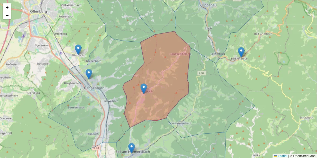 Karte des Postleitzahlen Bereichs  und der umliegenden Postleitzahlen in Deutschland